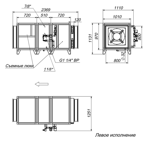 Габаритные и присоединительные размеры Breezart 8000 Aqua F