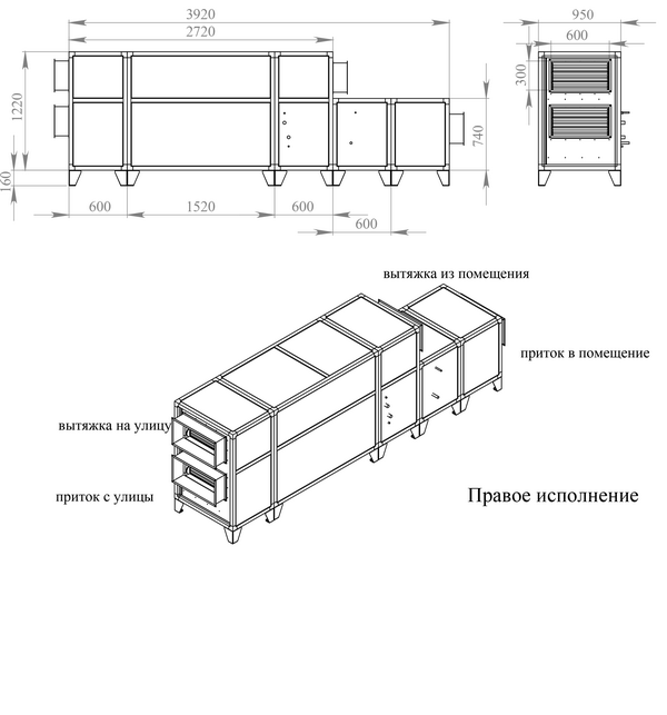 Габаритные и присоединительные размеры Breezart 3700 Aqua RP W PB